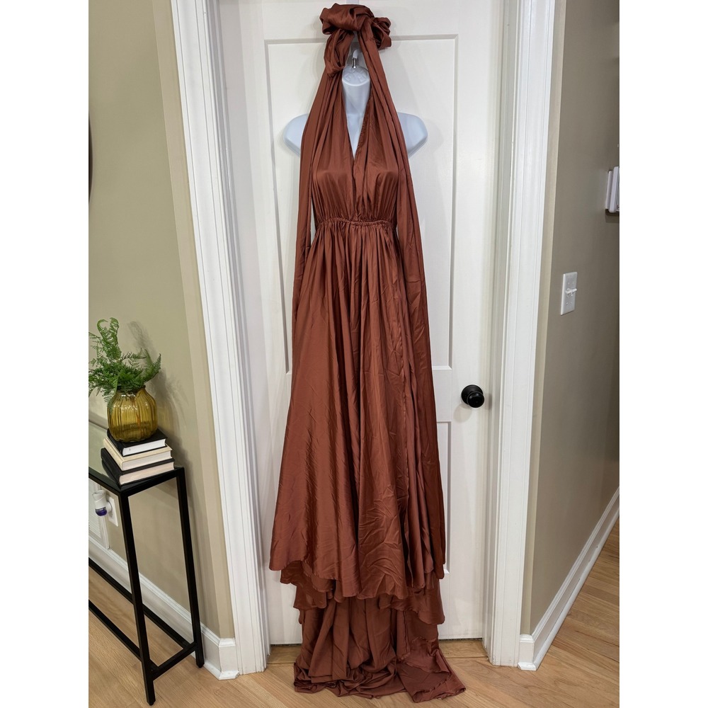 Mia Joy by Joyfolie Copper Brown Multi-Way Halter Tiered Maxi Dress XS